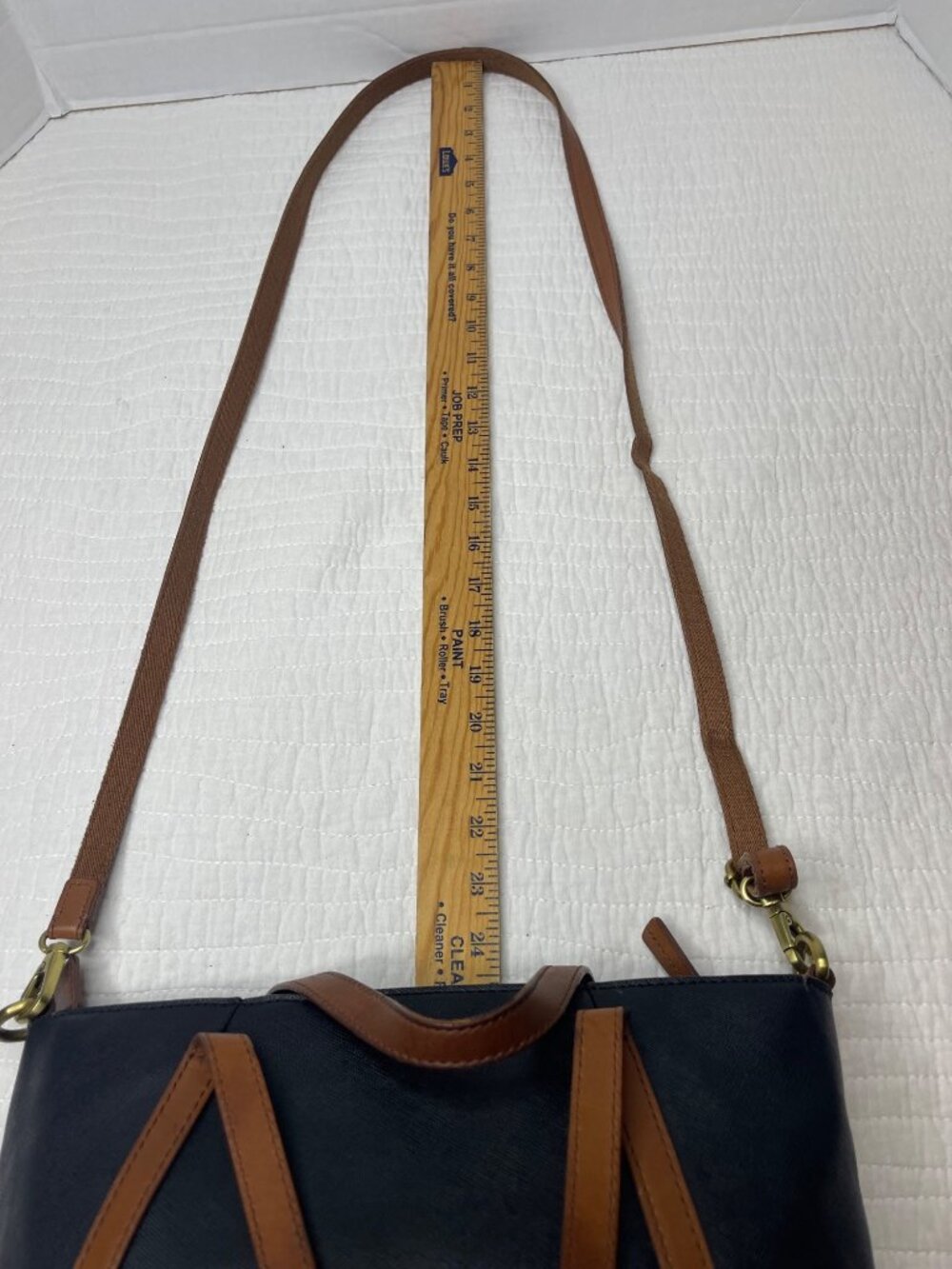 Fossil 1954 Black Brown Leather-Trimmed Classic Tote Bag Crossbody Strap - Picture 16 of 16